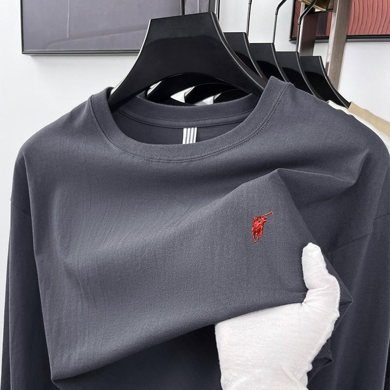 Frühlings- und Herbst-Baumwoll-Pony-besticktes Herren-T-Shirt Langarm Lässig Vielseitiges Unterhemd Herrenbekleidung M dunkelgraue