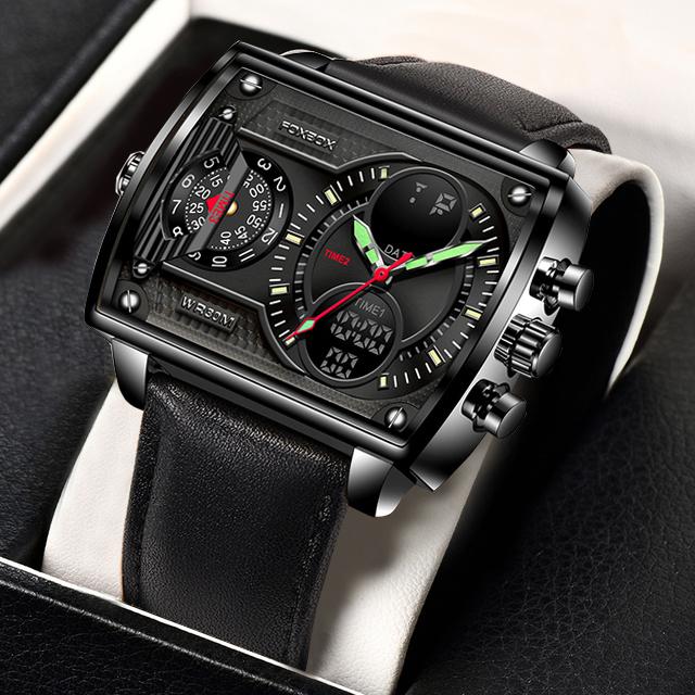 Top Marke Luxus Männer Uhr Fashion Square Uhr Männer Casual Sport Wasserdichte Doppel Display Uhr schwarz