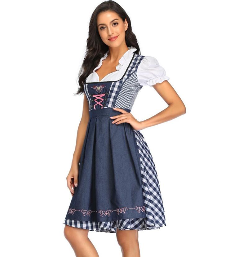 Deutsches bayerisches Dirndl-Kleid, Oktoberfest-Kostüm, Biermädchen-Kostüm XL blau