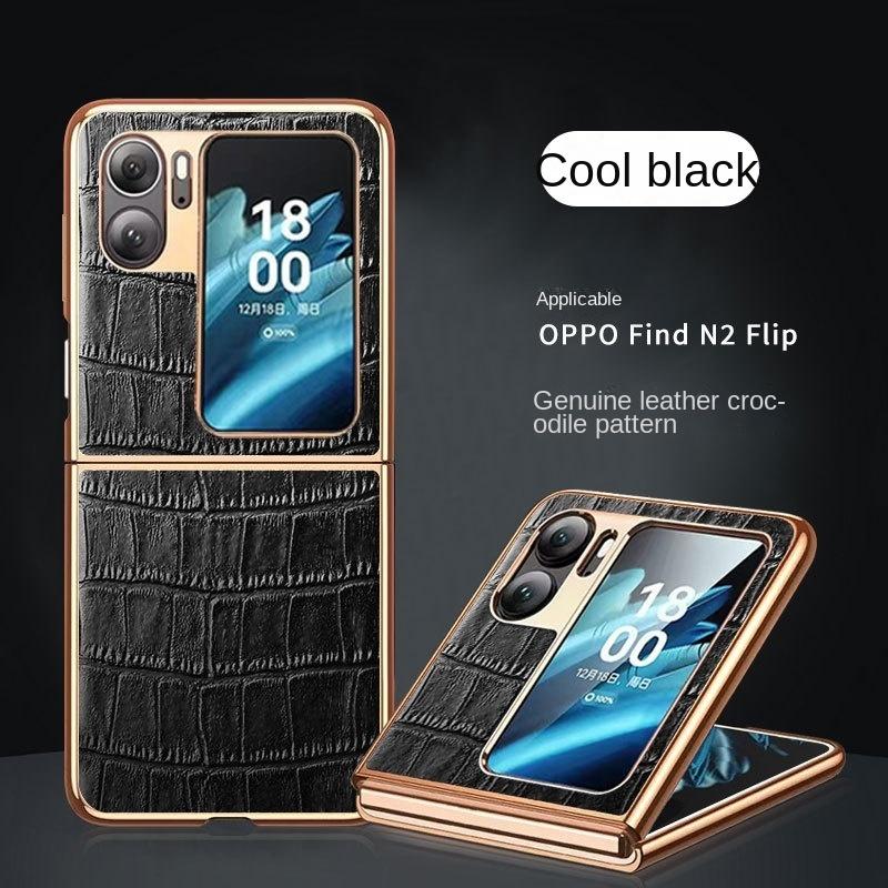 Luxuriöse Leder-Telefonabdeckung für Oppo Find N2 N3, Flip-Case, plattiert, harter Stoßfänger, stoßfeste Schutzhülle Find N3 flip schwarz