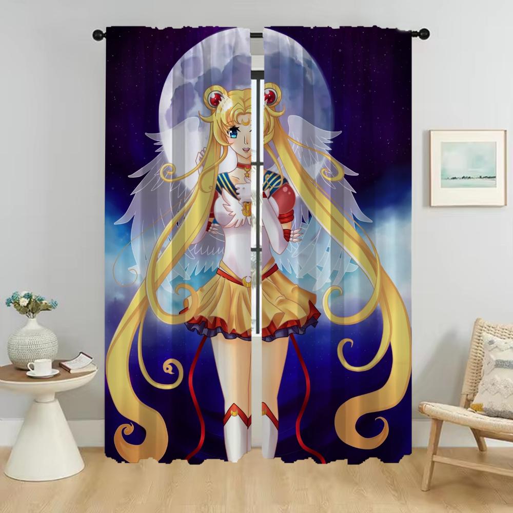 Sailormoon Vorhänge für Schlafzimmer Wohnzimmer Vorhang Jalousien Halloween Dekoration Heiminterieur Vorhänge 2 Stück Trennwand Kind W60xH90cmx2pcs-CL