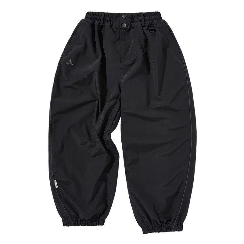 Herren Japanische Retro Wasserdichte Arbeitshose - Frühling/Herbst Trendige Lockere Gerade Weitbein Skihose Large schwarz