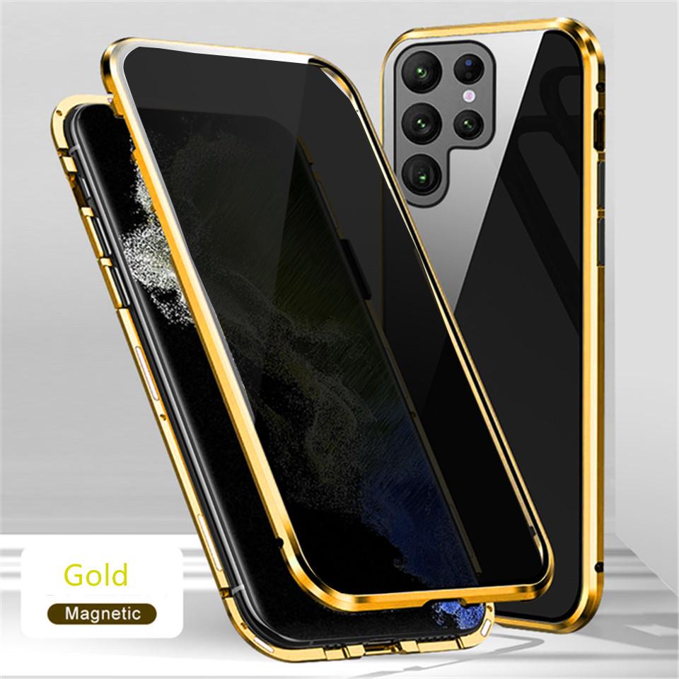Privatsphäre Metall magnetische doppelseitige Glas für Samsung S23 S22 S21 S20 Ultra S20 S21FE Hinweis 20 Ultra A34 A14 A54 A53 A52 A71 Fall Samsung S20 gold
