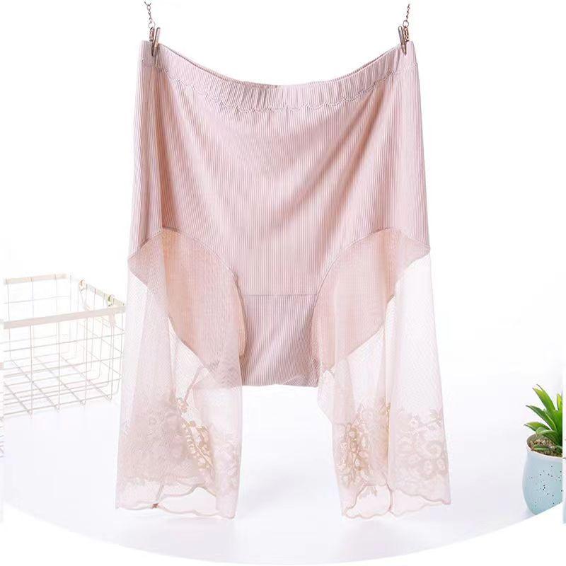 Sicherheit Shorts Für Frauen Sommer Plus Größe 5XL Einfarbig Hohe Taille Boxer Höschen Sexy Spitze Anti Chafing Hosen 5XL Weight(90-115kg) beige