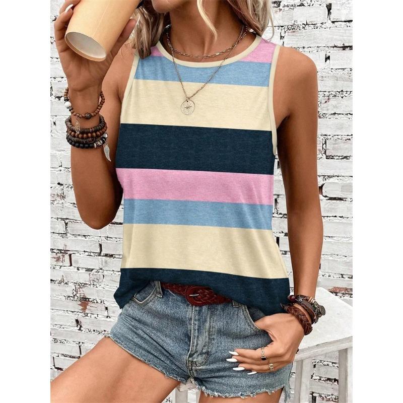 Damen Ärmellose Rundhals Westen Modische Geometrisch Farbblock Bedruckte Sommer Street Fashion Freizeitkleidung 3XL