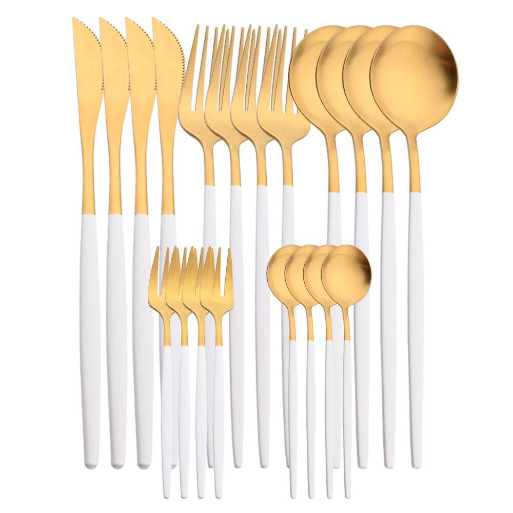 4/20Pcs Geschirr Matt Weiß Gold Besteck Set Edelstahl Besteck Set Messer Gabel Löffel Hochzeit Küche Besteck set 20Pcs one Set weiß/gold