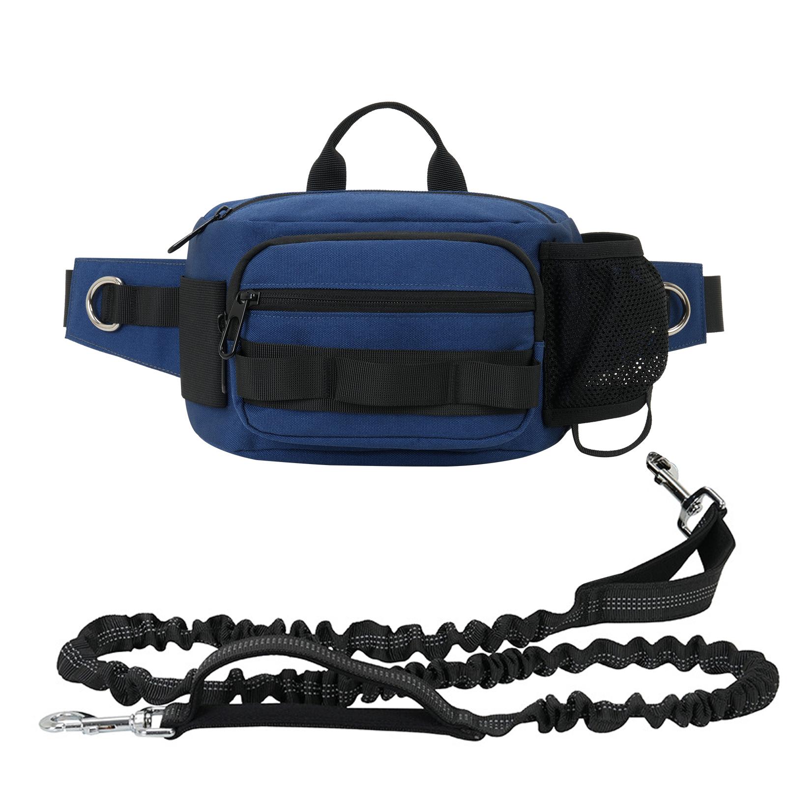 Freihändige Hundeleine, einziehbare Bungee-Leine mit Gürteltasche für das Hundetraining und Spaziergänge blau