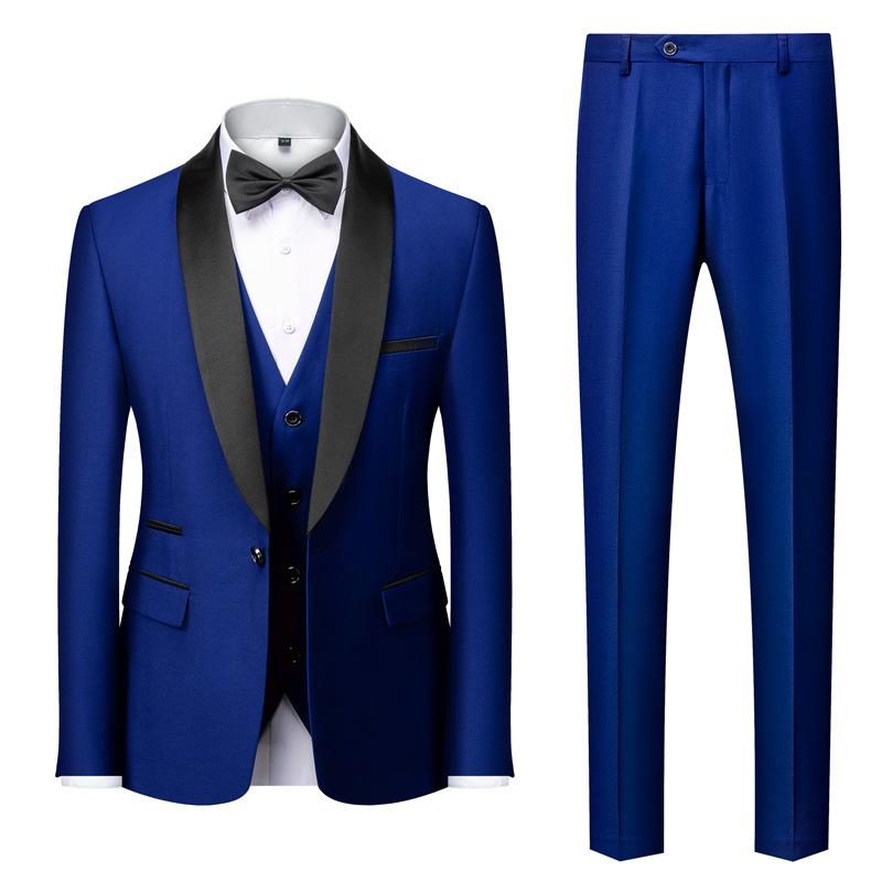Herrenanzug mit Revers, schwarzer Kragen, 3-teilig, Mantel, Weste, Hose/Business, Trauzeugen, Bräutigam, Hochzeitskleid, Blazer, Hose 6XL blau