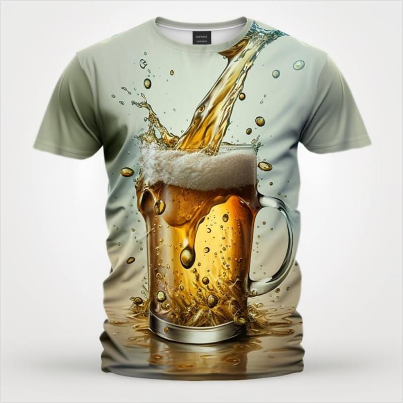 Herren T-Shirt 3D-gedrucktes Bier-T-Shirt für Männer, lustiges Herrenhemd, lässig, Sommer, Streetwear, Unisex, T-Shirt, Top, Herrenbekleidung M