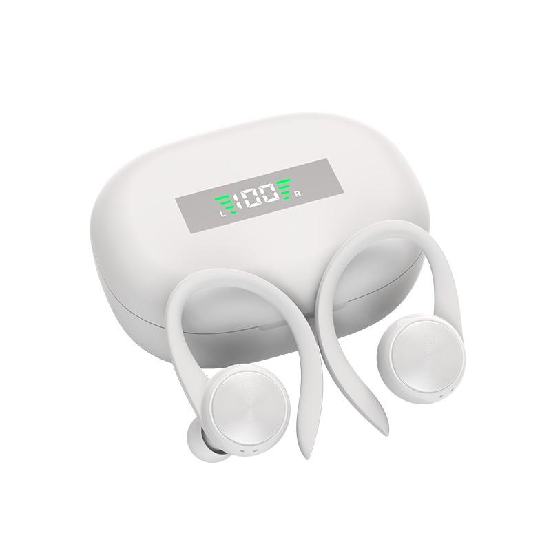 Sport Bluetooth Drahtlose Kopfhörer mit Mikrofon IPX5 Wasserdichte Ohrbügel Bluetooth Kopfhörer HiFi Stereo Musik Ohrhörer für Telefon weiß