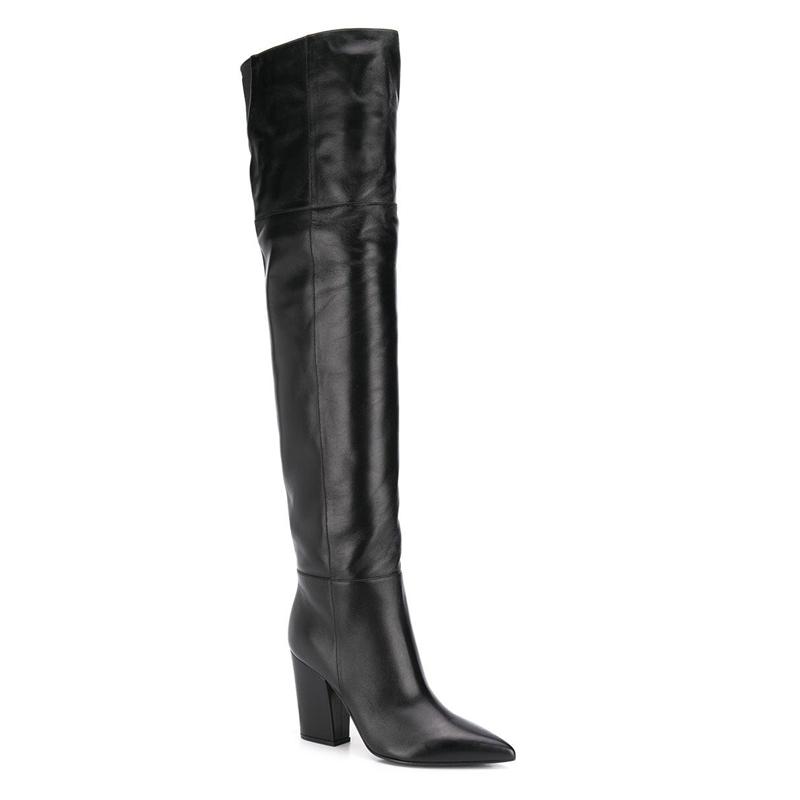 Krazing Pot Kuhleder Herbst Winter Schuhe Chunky Heels Große Größe 45 Größe 44 Größe 46 Frauen Warm Halten Overknee Stiefel 41 schwarz