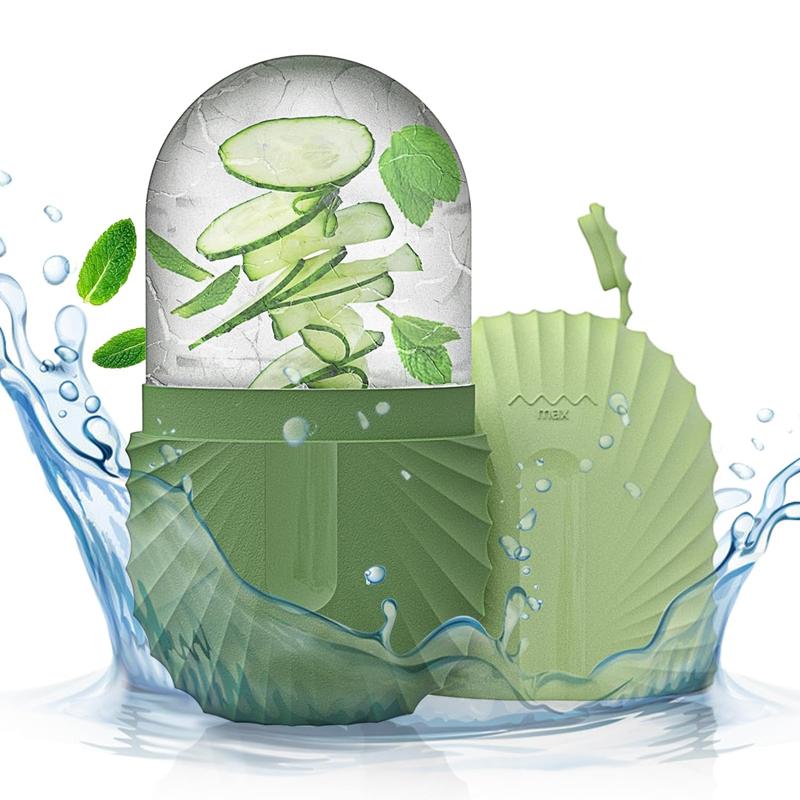 Eis-Gesichtsrolle, Eiswürfel, Schönheitsmassage, Silikon-Eisform für geschwollene Augen, Eis-Gesichtsrolle, schrumpfende Poren grün