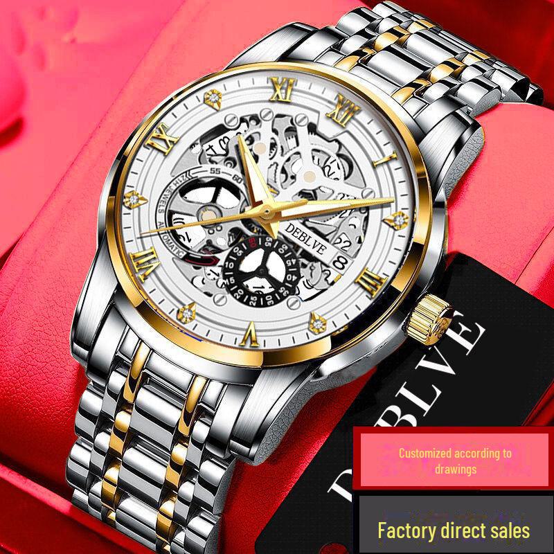 Neue Herrenmode, leuchtende mechanische Uhr mit massivem Armband