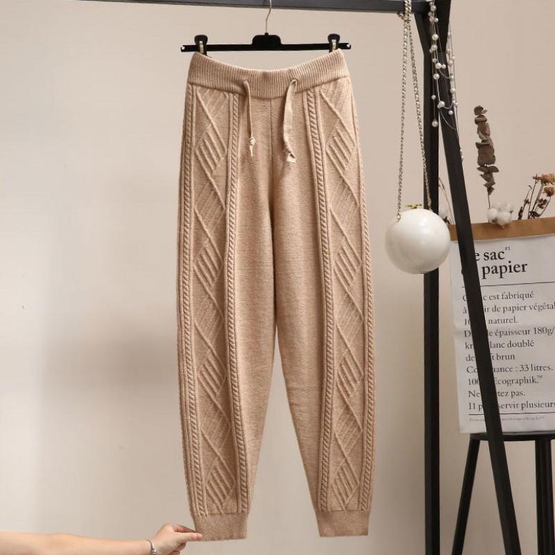Hosen Frauen 2022 Casual Net Rot Lose Hosen Herbst und Winter Hosen Rübe Hosen Tragen Gestrickte Woolen Hosen One Size khaki