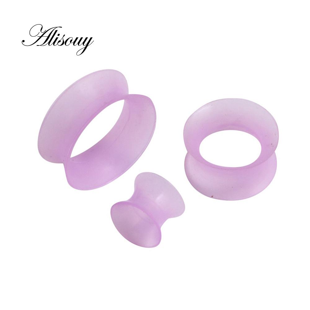 Paar flexible, dünne, doppelt ausgestellte Flesh-Tunnel-Ohrstöpsel aus Silikon, Ohrmesser, Expander, Keilrahmen, Ohrringe, Ohrpiercing 10mm violett
