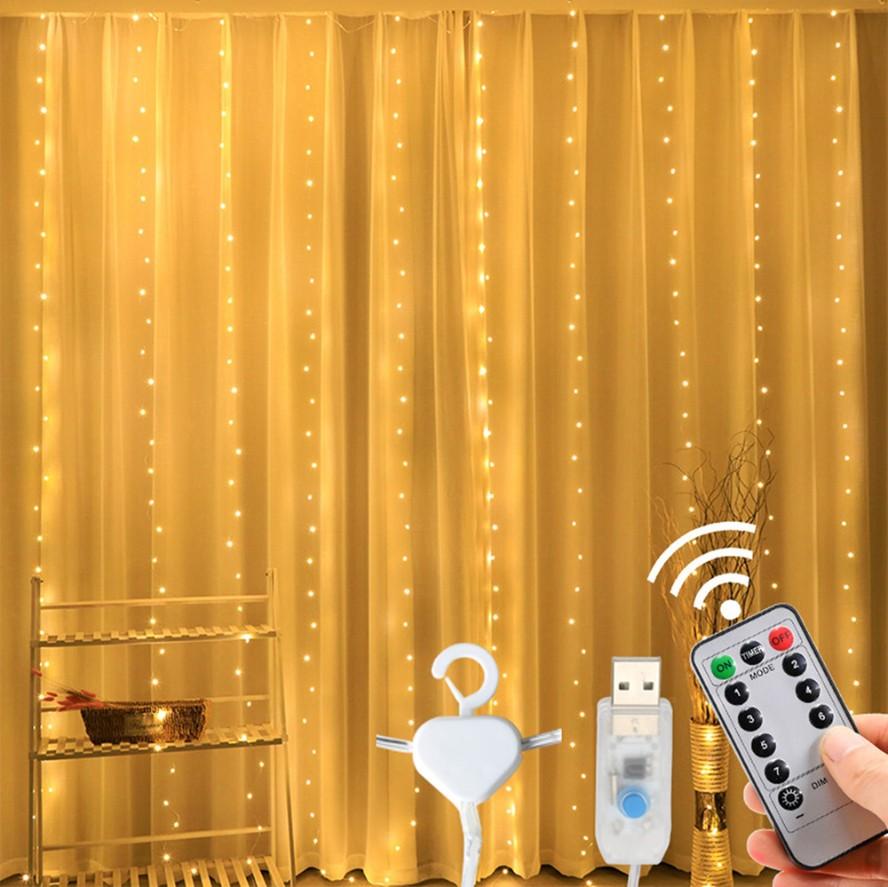 3M LED Vorhang Lichterketten Kupferdraht Lichterkette Girlande Für Neujahr Weihnachten Home Camping Party Im Freien Dekoration 3Mx2M warm weiße