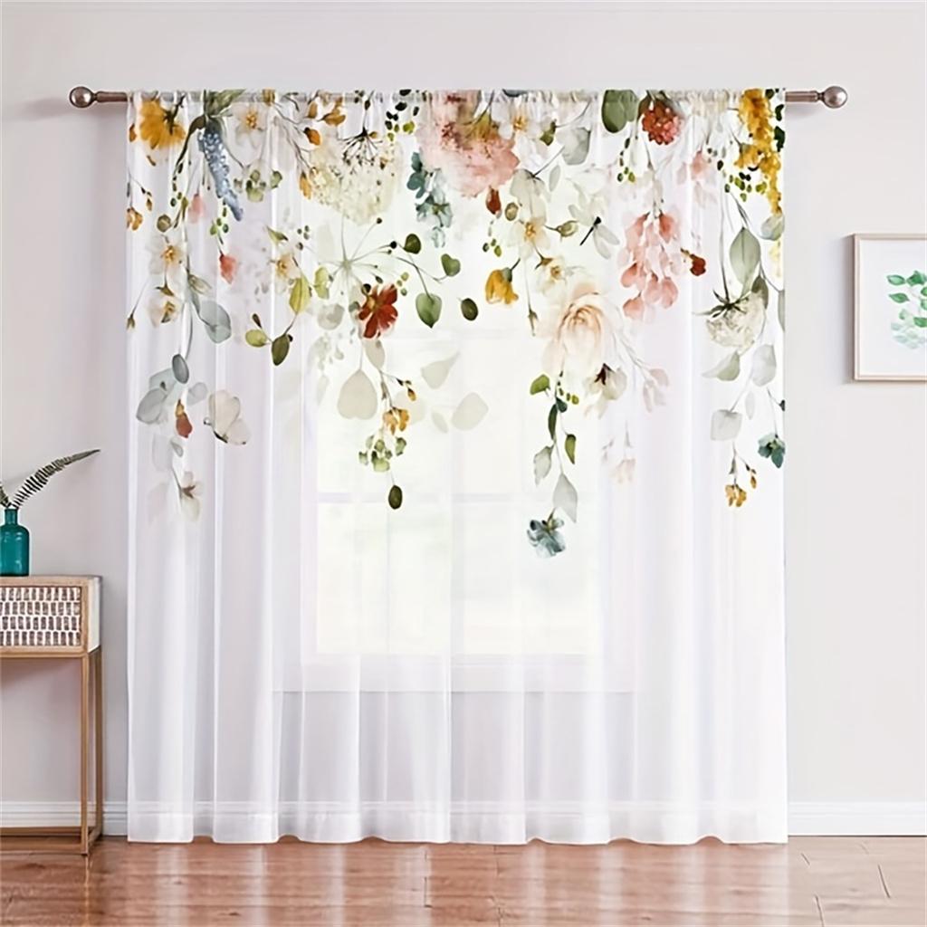 Luxuriöse, durchsichtige Voile-Jalousien mit goldenen Federn und Blättern für Schlafzimmer, Tüll-Fenstervorhänge für Wohnzimmer, durchsichtige Vorhänge, Jalousien, Vorhänge, 2 Stück W50X160H(cm)x2Pcs&Grommet Top