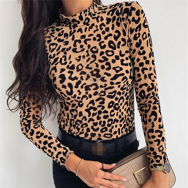 Frauen Blusen Mode Leopard Print Rollkragen Bluse Herbst Langarm Shirts Party Damen Kleidung Damen Blusen Und Tops S Leo-Print
