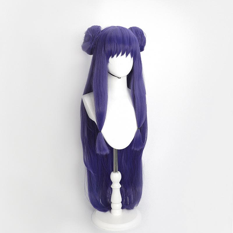 Shampoo-Perücke, Anime Ranma 1/2 Cosplay-Perücke, Ranma Nibun-no-Ichi, lila, lange Dutts, hitzebeständige Kunsthaarperücken + Perückenkappe One Size blue