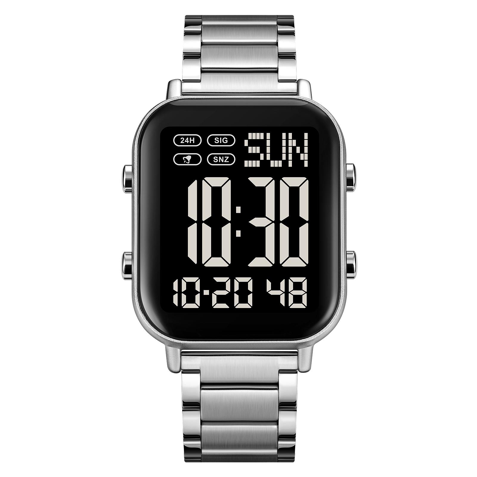 SKMEI Digitaluhr für Männer und Frauen, 30 m wasserdicht, Armbanduhren mit Hintergrundbeleuchtung, 1/100 Sekunde Black silber