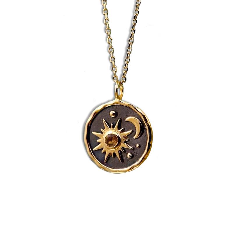 Boho Vintage Anhänger Ohrringe Halskette Set Damen Sonne Mond Halskette Schmuck Verlobung, Erinnerungsgeschenke Trends 45cm beige