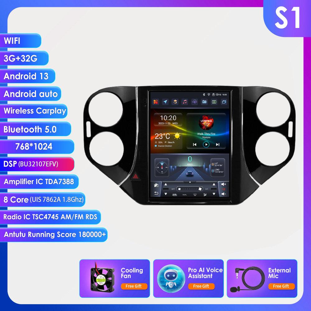 Hizpo Carplay 4G 9,7'' Tesla-Stil Bildschirm 2Din Android 13 Autoradio für Volkswagen Tiguan 1NF 2007-2016 Multimedia Video GPS RDS Intelligenter Bildschirm S1 8Core 3G 32G AI