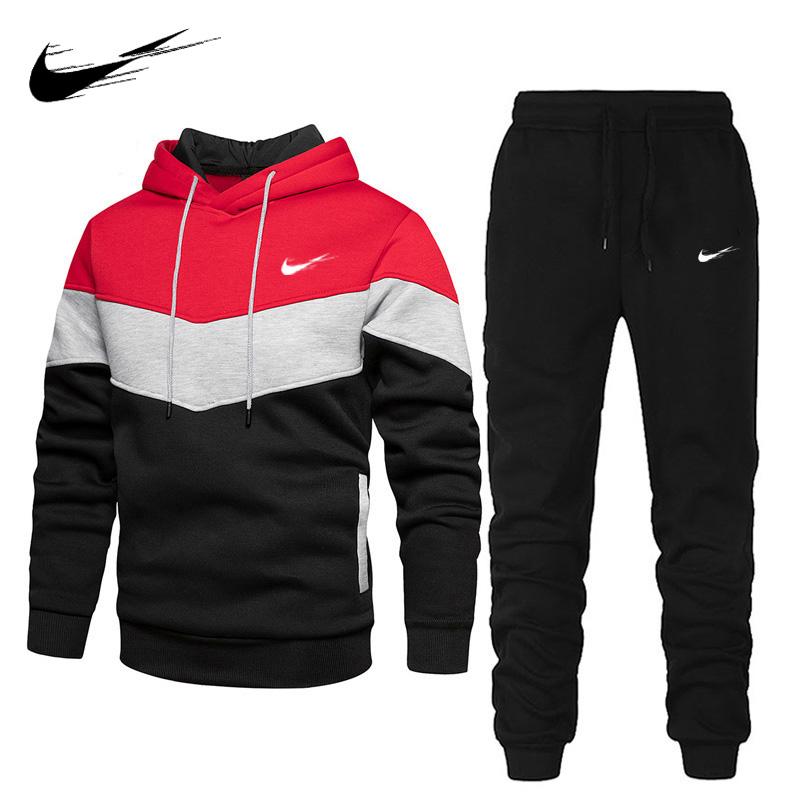 Roter Herbst Winter Neuer Stil Zweiteiliges Set Hoodie + Hose Herren Trainingsanzug Sweat Suits Lässige Streetwear Herren Outfits Sportanzüge Trainingsanzug Set XL rot