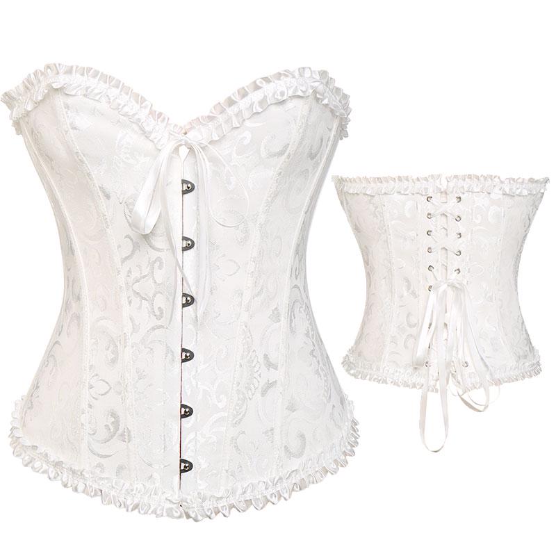 Damen-Korsett mit Schnürung, ohne Knochen, Überbrust-Bustier, Steampunk-Korse, Sanduhr-Bodyshaper-Korselett 4XL weiß