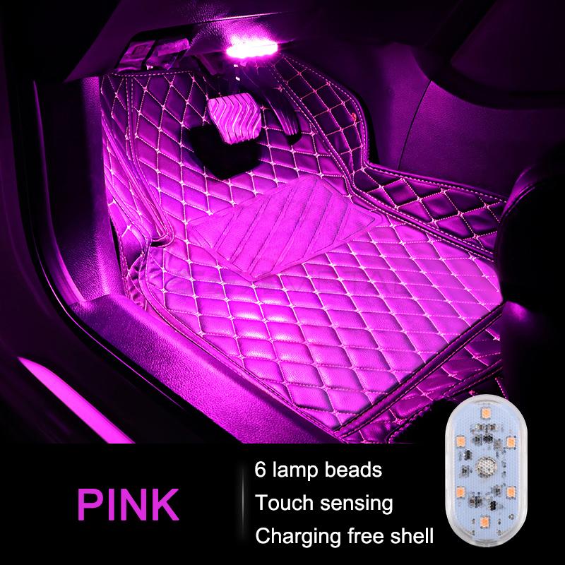 SEAMETAL Auto-Innenbeleuchtung, Auto-Dach-Decken-Leselampe, LED-Auto-Styling, Touch-Nachtlicht, Mini-USB-Aufladung 6LED rosa