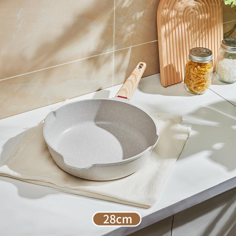 Antihaft-Bratpfanne Frühstücks-Wok-Steak Ei Pfannkuchen Topf-Set Verkokung Lebensmittel Induktionsherd Keramik Bratpfanne Edelstahl 24cm-30cm white