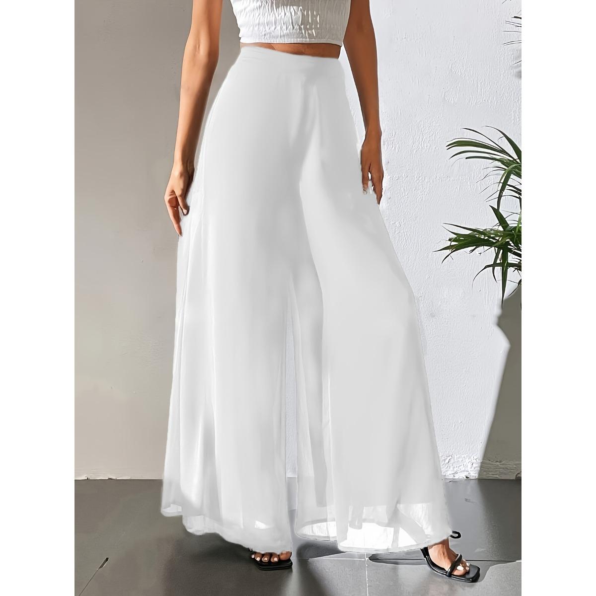 Damen Palazzo-Hose Lässige Chiffon-Hose für den Sommer M weiß