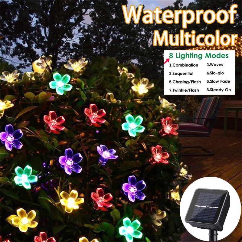 Solarbetriebene LED-Lichterketten Kirschblüten-Feengirlande 50LED Kristallblumen Hochzeit Weihnachtsgarten Außendekorbeleuchtung 16.4Ft 5M 20leds bunt