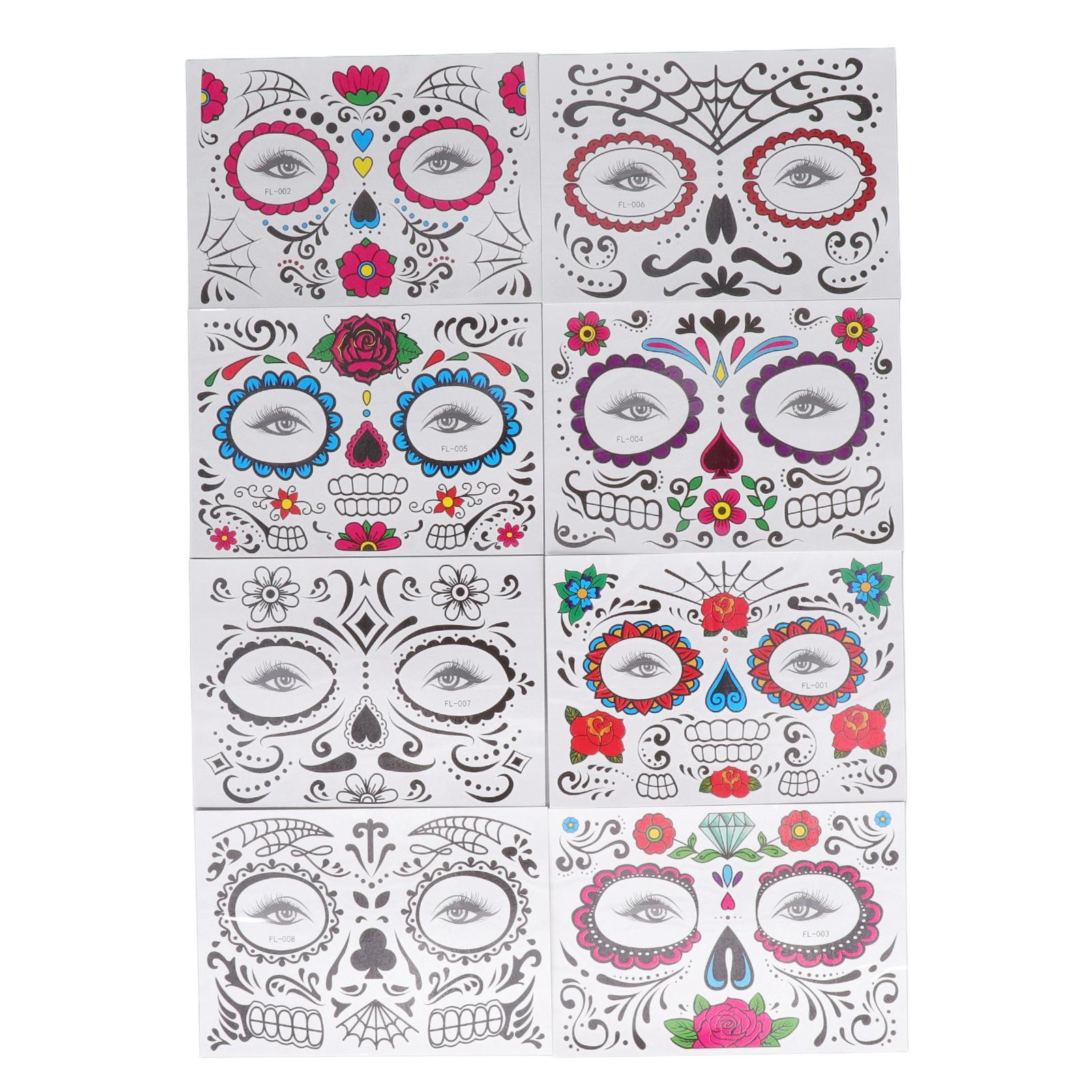 8 Blatt Halloween Gesicht Make-up Tattoo Aufkleber Wassertransfer temporäre Gesicht Tattoo Aufkleber Set