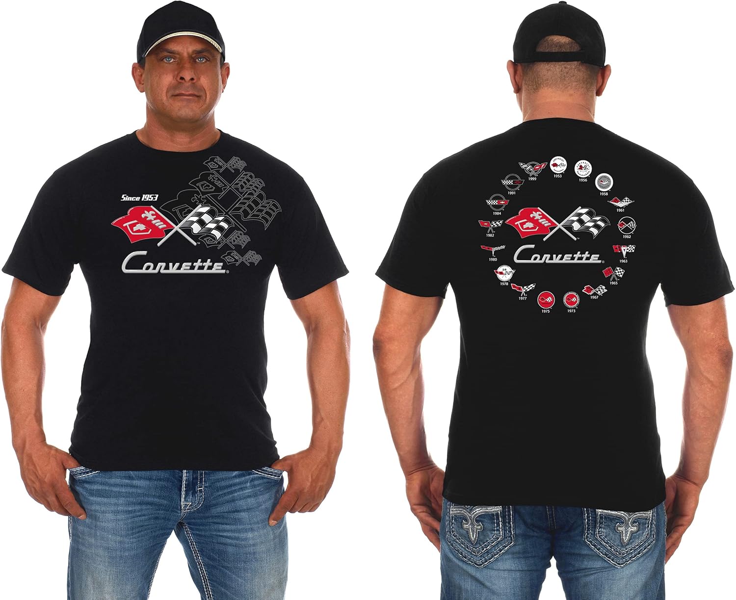JH Design Herren Chevy Corvette T-Shirts Collage 2 Farben Kurzarm Rundhals Shirt 4XL bunt