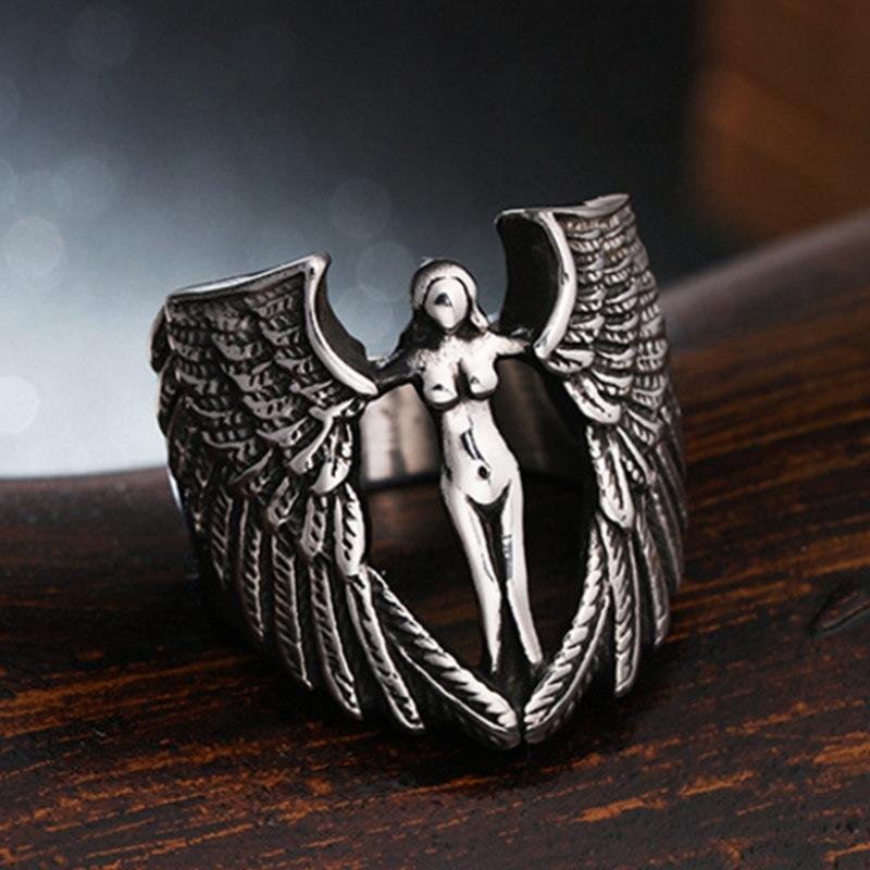 Neue Herrenmode Persönlichkeit Retro Göttin Engelsflügel Ring Modeschmuck 10