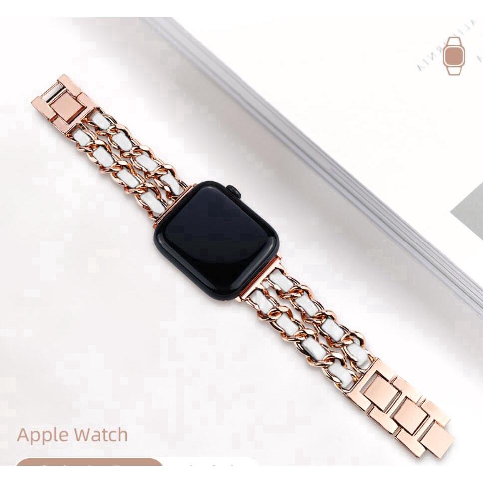 Edelstahl Leder für Apple Watch Armband Uhrenarmband für Apple Watch Serie 7 SE 6 5 4 3 2 SE 38mm 40mm 42mm 44mm 41mm 45mm iWatch 42mm/44mm/45mm rose gold/weiß