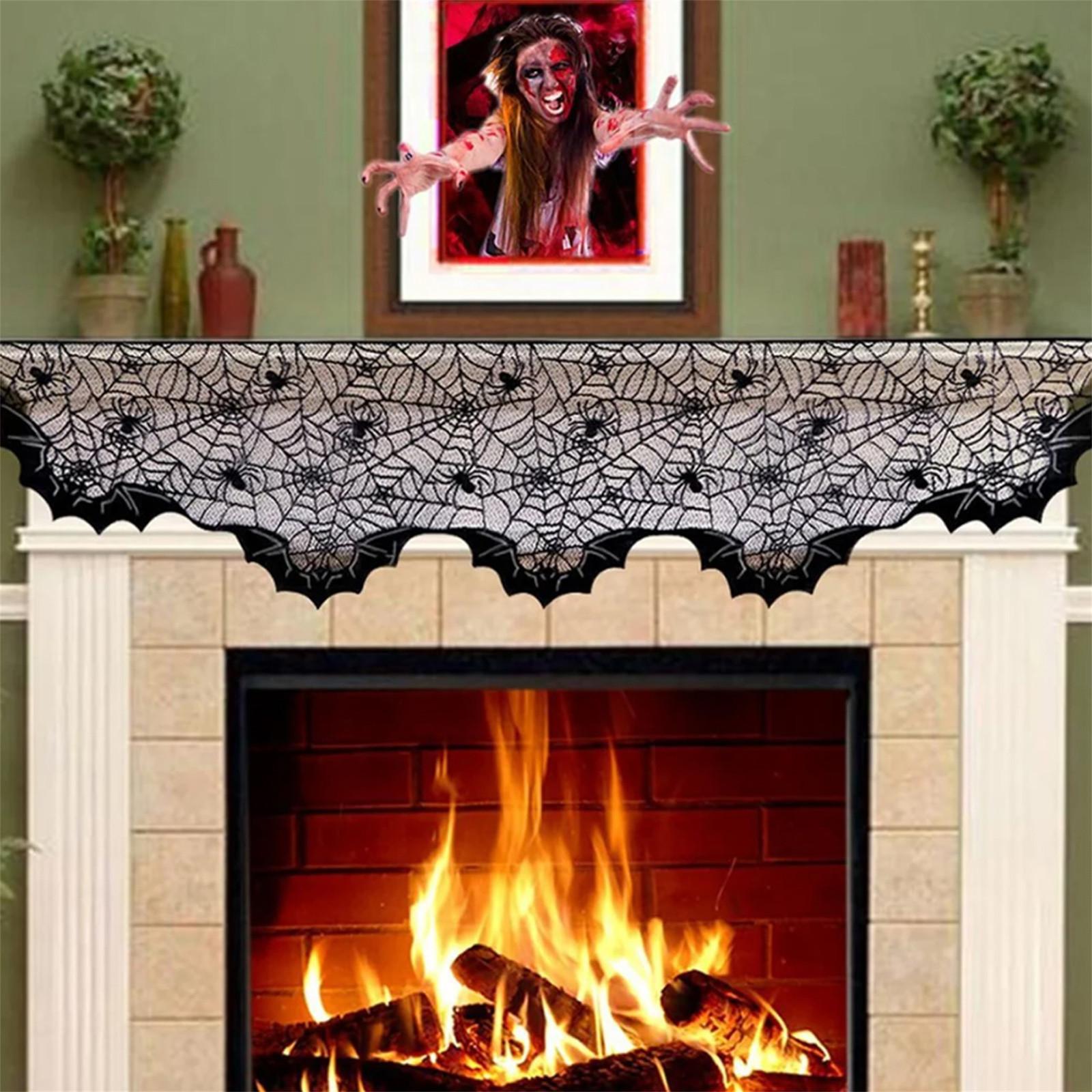 Halloween-Kaminsims-Dekoration, schwarze Spitze, Spinnennetz-Kaminsims-Schal-Überzug-Girlande für festliche Party-Dekoration One Size