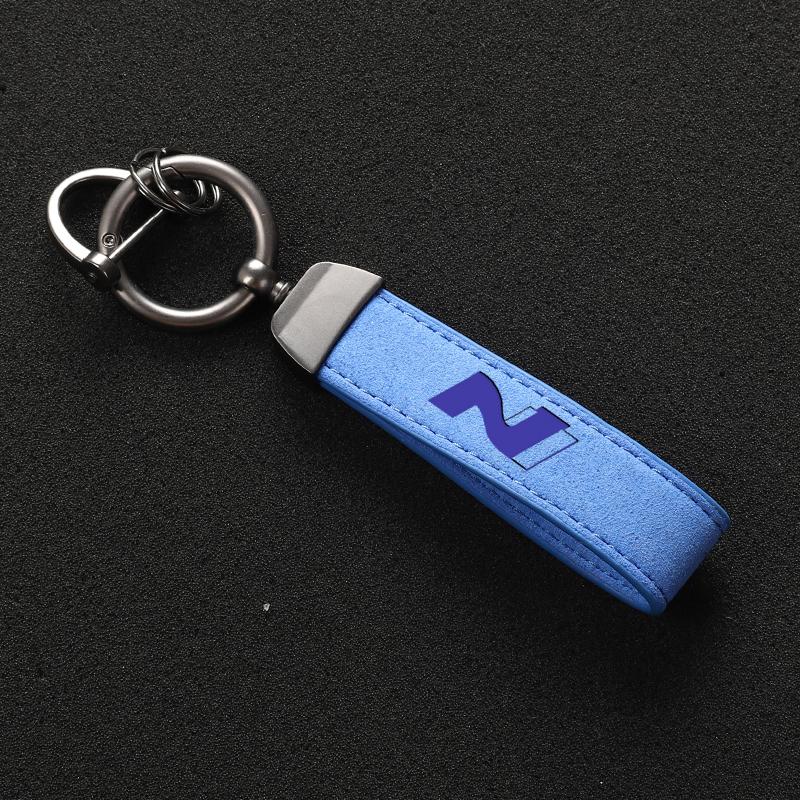 Mode Leder Schlüsselanhänger Auto Styling Schlüsselanhänger für Hyundai N LINE i30 i20 Sonata Accent Tucson Elantra Veloster Kona Tucson Azera blau