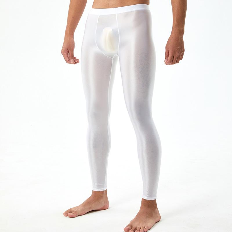Seidig glatte, sexy, enge Leggings für Herren, U-konvexe, glänzende Hose, Bodybuilding, Übergröße, glänzend XL weiß
