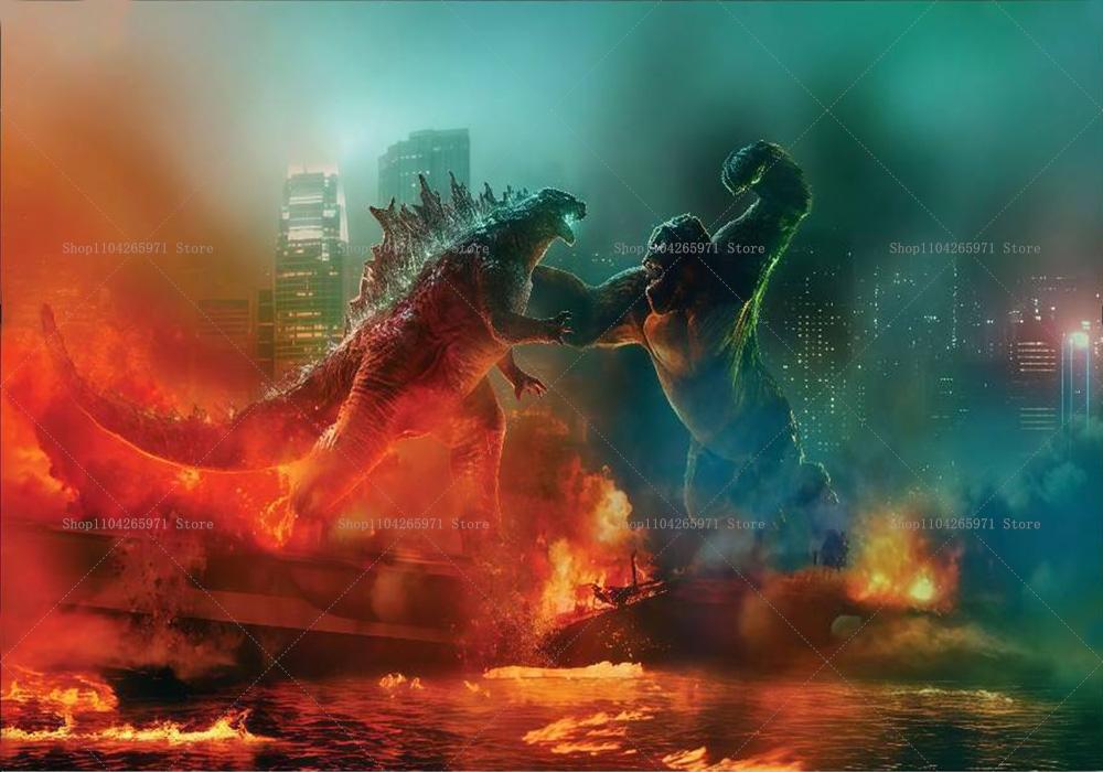 Godzilla vs King Kong Cartoon Hintergrund Banner Monster Clash Abenteuer Thema Kindergeburtstag Party Dekoration Foto Hintergrund Zubehör 180X120CM