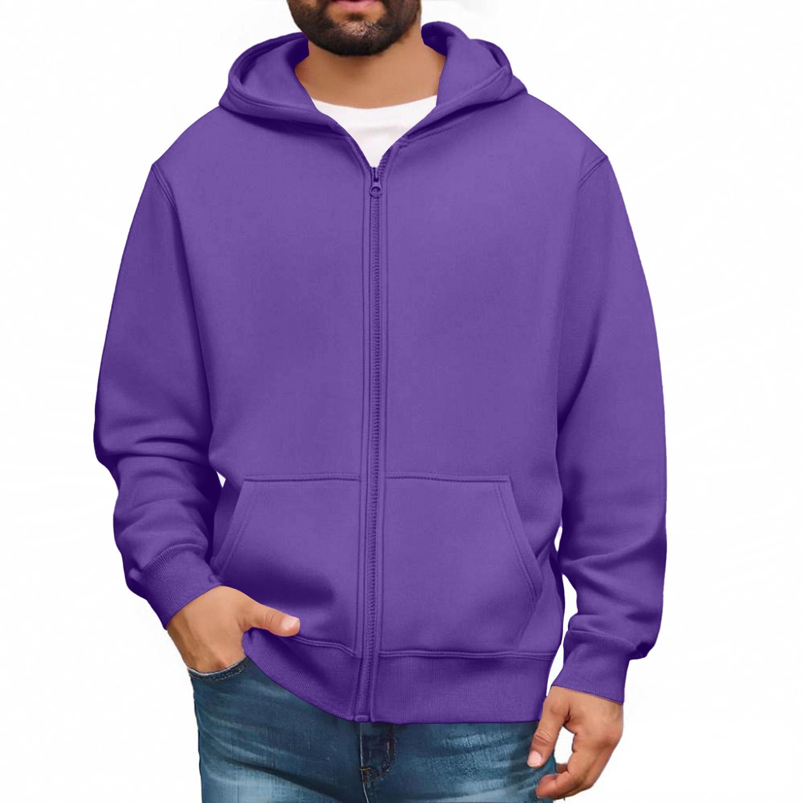 Herren Sweatshirts mit durchgehendem Reißverschluss, langärmlige Pullover-Tops, lässige und große Jacken mit Taschen XL violett