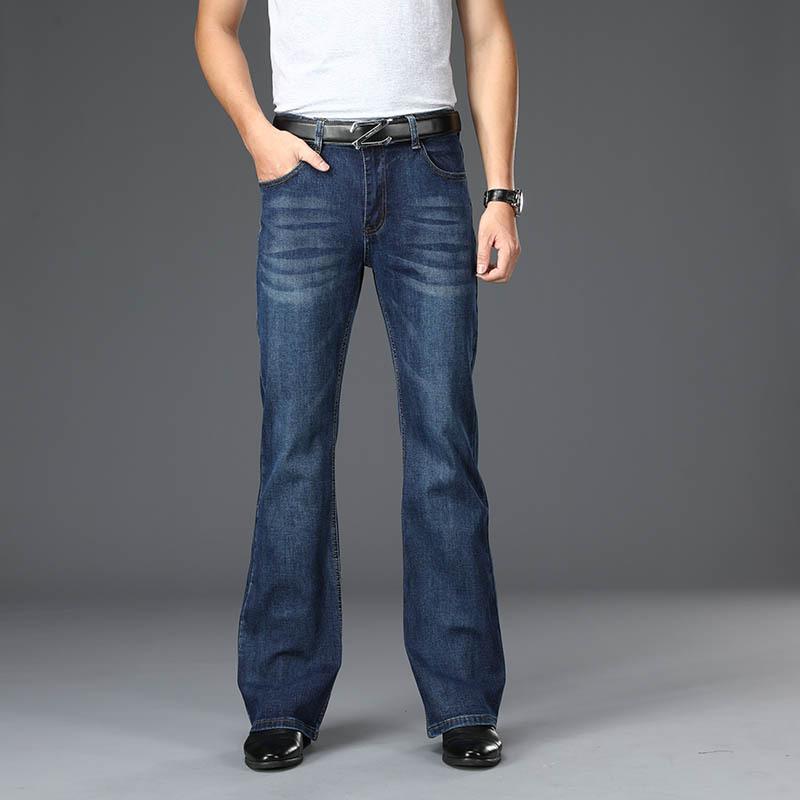 Ausgestellte Herren-Jeans mit Boot-Cut-Bein und ausgestelltem Bein, klassische Designer-Denim-Jeans mit hoher Taille, Stretch, lockerer, ausgestellter Denim, dunkelblaue Jeans 34 dunkelblaue