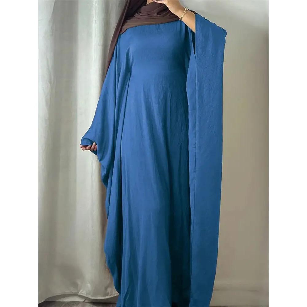 Ramadan Eid Weiche Crepe Khimar Batwing Abaya Dubai Islam Muslim Modest Afrikanische Kleider für Frauen Kaftan Kebaya Robe Femme Musulma Size one blau