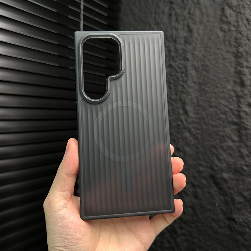 Luxuriöse Matte Streifen Durchscheinende Hülle Für Samsung Galaxy S25 S24 S23 S22 S21 Plus Ultra Magsafe Kabelloses Laden Stoßfeste Hülle For Samsung S22