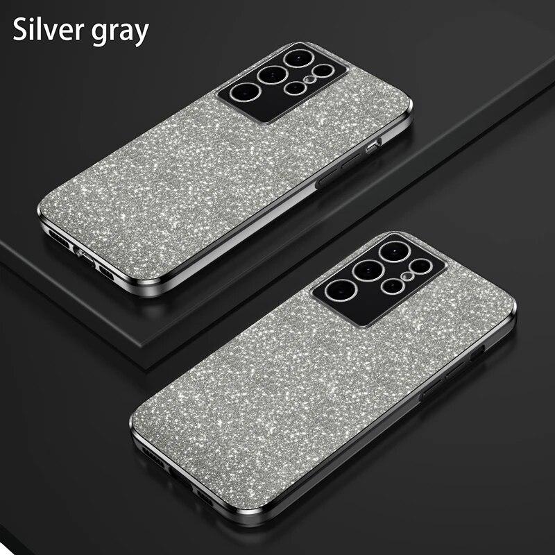 Luxus Plating Magnethalter Handyhülle für Samsung Galaxy S24 Ultra S23 S22 S21 S20 Plus FE Note 20 10 Silikon Glitzer Hülle S24 Ultra schwarz