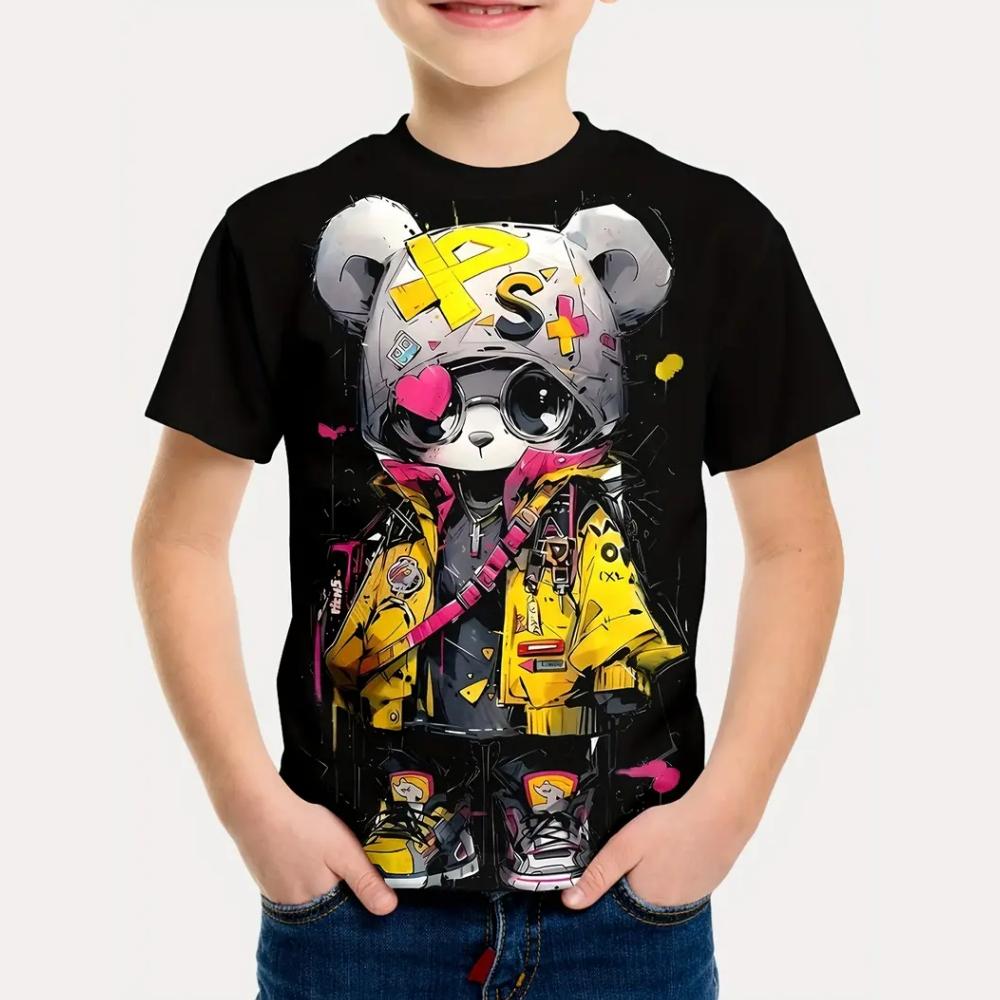 2026 Kinderkleidung Bedrucktes Süßes Cartoon-Bär-T-Shirt Bequemes Lässiges Oberteil für Kinder für Draußen 160