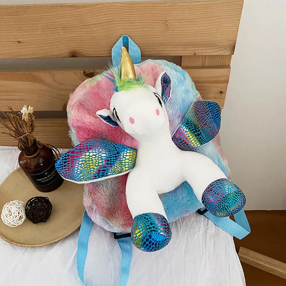 Einhorn Rucksack für Mädchen Kinder Rucksack Plüsch Einhorn Spielzeug Geschenke für Baby Stofftier Spielzeug Rucksack Servietten Snack Tasche