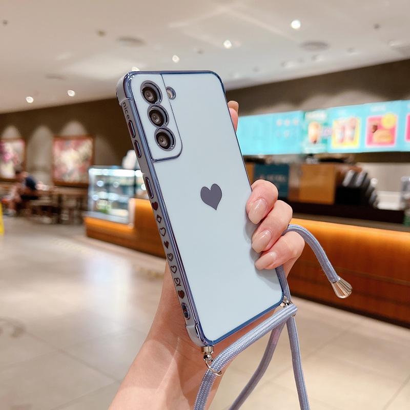 Handykette mit Umhängeband für Samsung Galaxy S25 S23 S24 Ultra S24 FE A35 A15 A16 A55 A54 5G Galvanisiertes Herz Lanyard Hülle For Samsung S24 gray