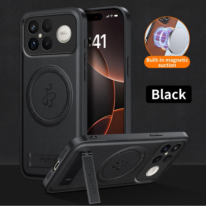 Leder Ständer Hülle für POCO F8 Ultra F8 Pro Magnetischer Halter Abdeckung Mag-safe Lade Vollständiger Kameraschutz Weiche Hülle Handy Fundas Poco F8 Pro schwarz