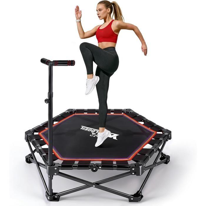 Trampolin für den Innenbereich - NETTLIFE - Mini-Trampolin faltbar - Verstellbarer Griff - Belastbarkeit 150 kg - Sechseckig 106,5 cm